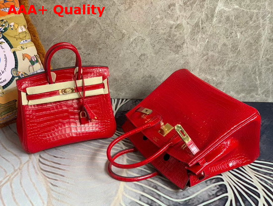 Hermes Birkin 30 in Red Crocodile Embossed Calfskin Replica