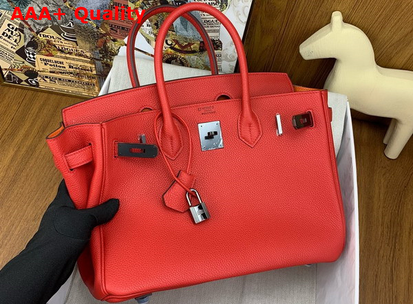 Hermes Birkin 30 in Red Togo Calfskin with Orange Lining Replica