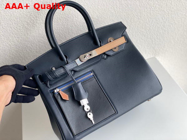 Hermes Birkin 30 in Swift Calfskin Contrast Color Navy Blue and Tan Replica