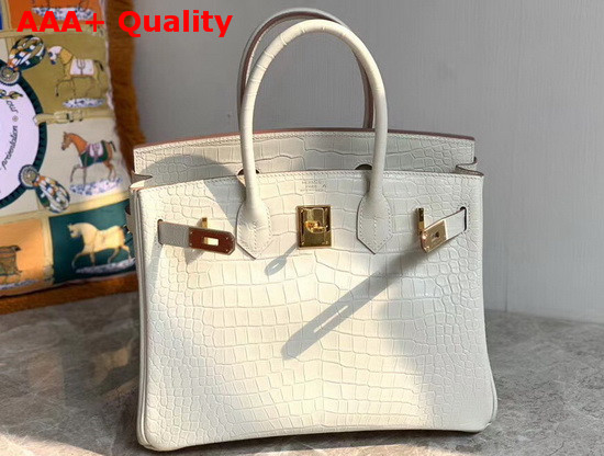 Hermes Birkin 30 in White Crocodile Embossed Calfskin Replica