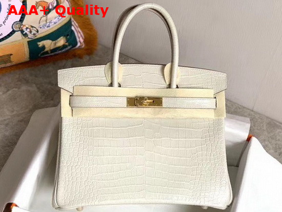 Hermes Birkin 30 in White Crocodile Embossed Calfskin Replica