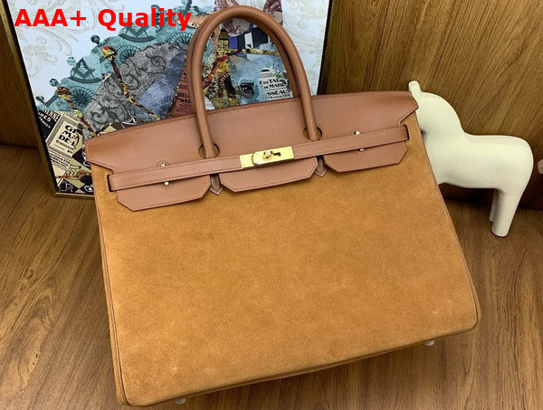 Hermes Birkin 40 Brown Suede and Swift Calfskin Replica