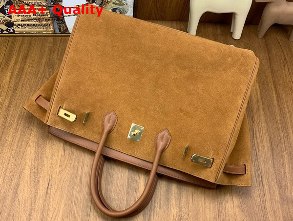 Hermes Birkin 40 Brown Suede and Swift Calfskin Replica