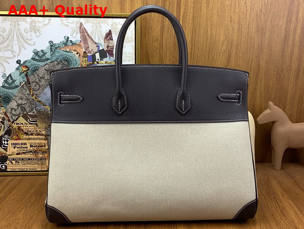 Hermes Birkin 40 Canvas and Goatskin Natural and Dark Coffee Replica