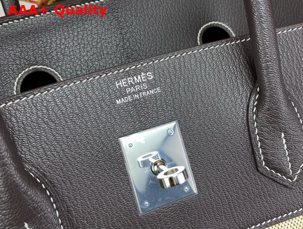 Hermes Birkin 40 Canvas and Goatskin Natural and Dark Coffee Replica