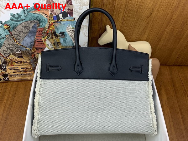 Hermes Birkin Fray Fray Bag 35 in H Canvas and Swift Calfskin Natural and Black Replica