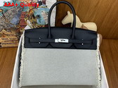 Hermes Birkin Fray Fray Bag 35 in H Canvas and Swift Calfskin Natural and Black Replica