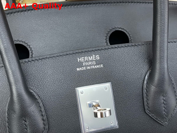 Hermes Birkin Fray Fray Bag 35 in H Canvas and Swift Calfskin Natural and Black Replica