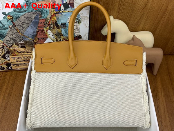 Hermes Birkin Fray Fray Bag 35 in Natural H Canvas and Swift Calfskin Replica