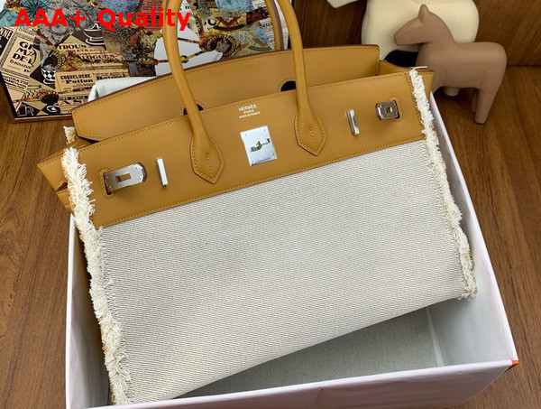 Hermes Birkin Fray Fray Bag 35 in Natural H Canvas and Swift Calfskin Replica