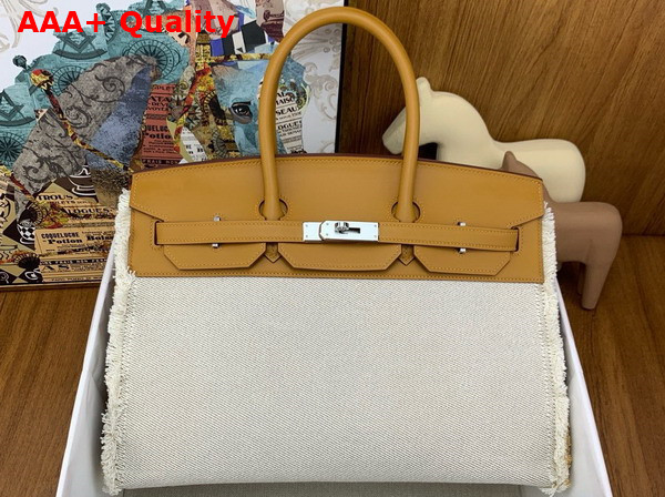 Hermes Birkin Fray Fray Bag 35 in Natural H Canvas and Swift Calfskin Replica