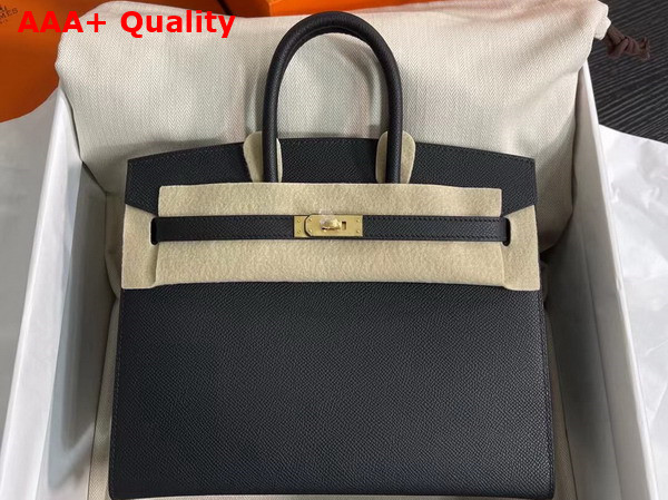 Hermes Birkin Sellier 25 Bag in Black Epsom Calfskin Replica