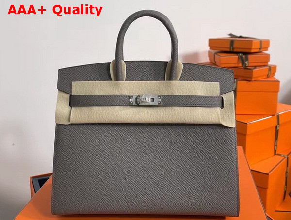 Hermes Birkin Sellier 25 Bag in Grey Epsom Calfskin Replica