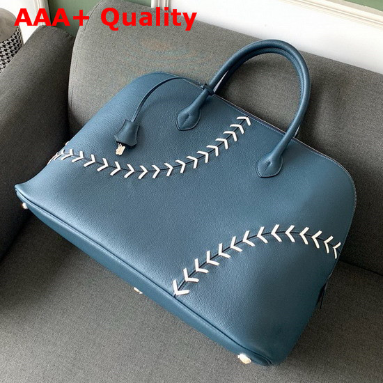 Hermes Bolide 1923 45 Basebal Bag Bleu de Malte Blanc Hand Stitching Replica