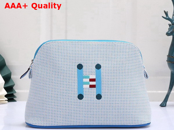 Hermes Bolide Crazy H Case Medium Model Light Blue Tricolor H Canvas with Crazy H Embroidery Replica