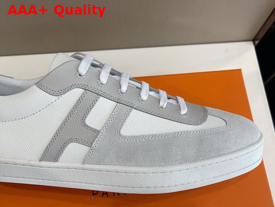 Hermes Boomerang Sneaker White and Light Gray Epsom Calfskin and Suede Calfskin Replica