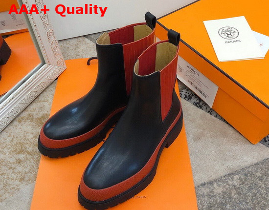 Hermes Bottines Barque Noir Rouge Bourgogne Replica