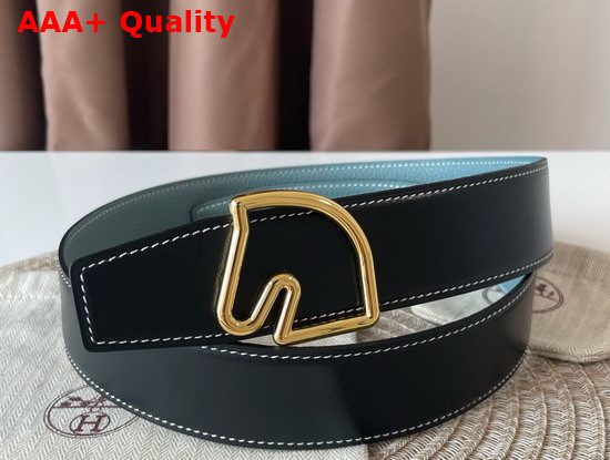 Hermes Boucle De Ceinture Tete De Cheval Cuir de Ceinture Reversible 38mm Belt Bleu Indigo Bleu Atoll Replica