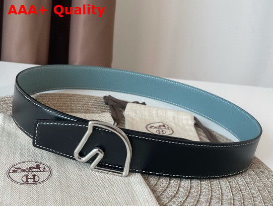 Hermes Boucle De Ceinture Tete De Cheval Cuir de Ceinture Reversible 38mm Belt Bleu Indigo Bleu Atoll Replica