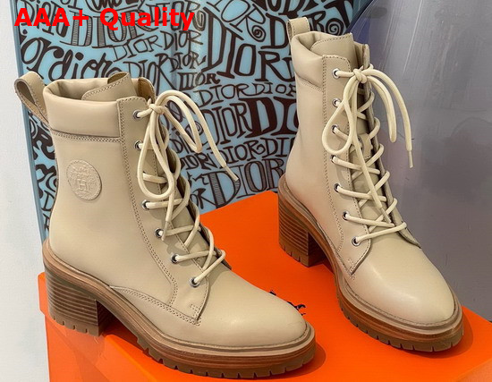 Hermes Bridge Ankle Boot in Beige Calfskin Replica