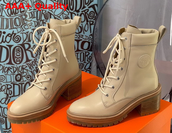 Hermes Bridge Ankle Boot in Beige Calfskin Replica