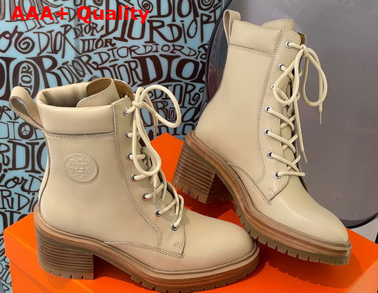 Hermes Bridge Ankle Boot in Beige Calfskin Replica