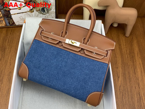 Hermes Birkin 25 Blue Denim and Brown Swift Calfskin Replica