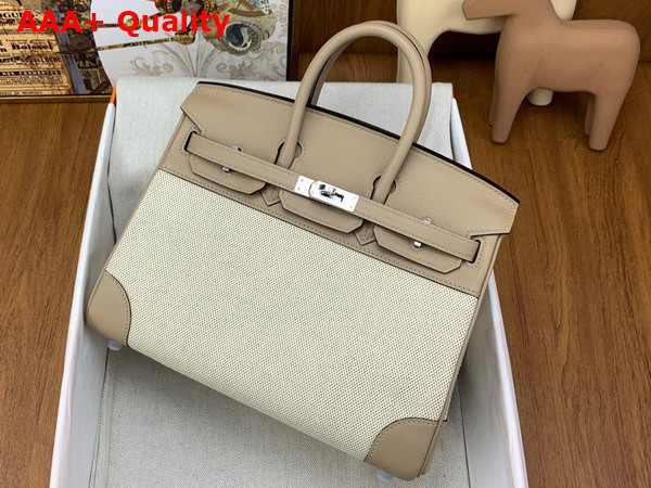 Hermes Birkin 25 Natural Canvas and Light Grey Swift Calfskin Replica