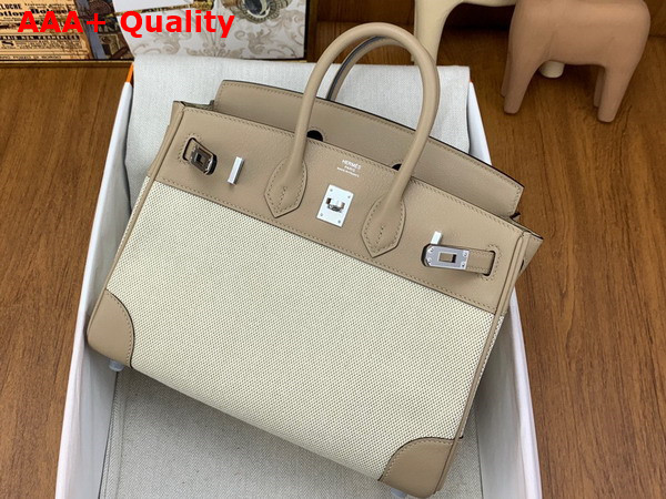 Hermes Birkin 25 Natural Canvas and Light Grey Swift Calfskin Replica