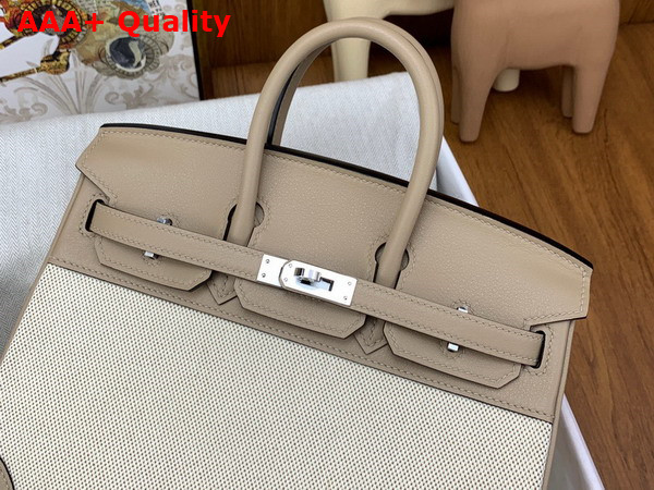 Hermes Birkin 25 Natural Canvas and Light Grey Swift Calfskin Replica