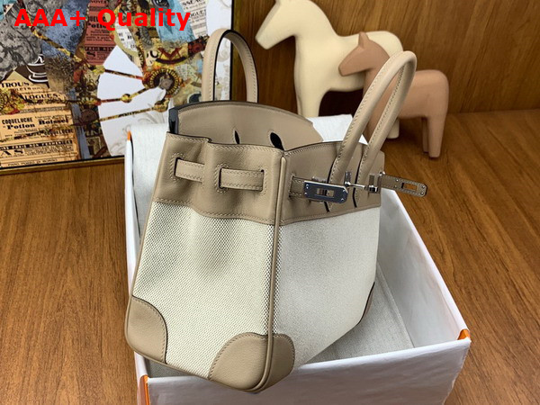 Hermes Birkin 25 Natural Canvas and Light Grey Swift Calfskin Replica