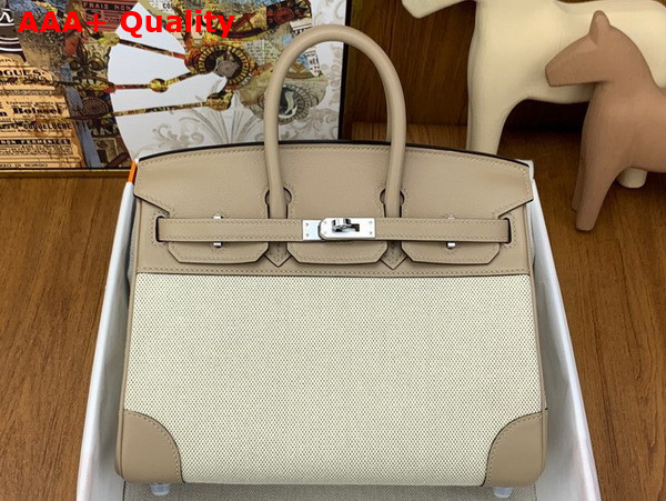 Hermes Birkin 25 Natural Canvas and Light Grey Swift Calfskin Replica