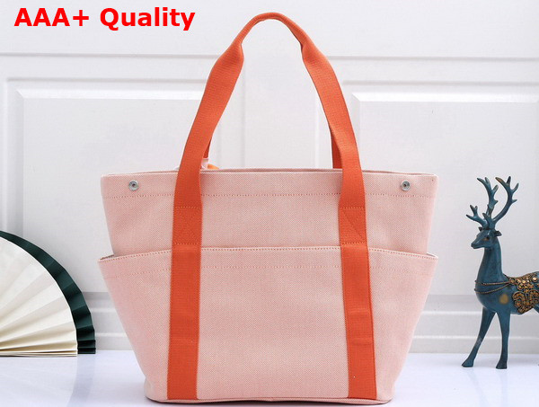 Hermes Cabriole Nappy Bag in Light Pink Canvas with Orange Handle Replica