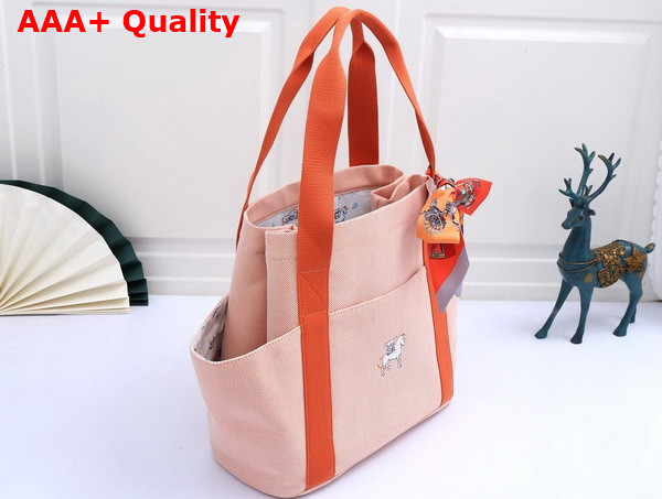 Hermes Cabriole Nappy Bag in Light Pink Canvas with Orange Handle Replica