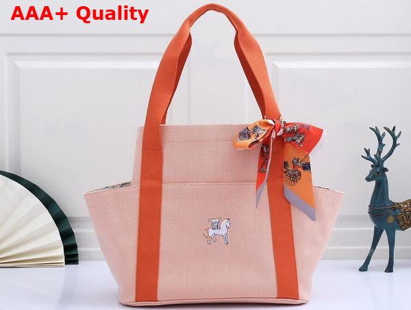 Hermes Cabriole Nappy Bag in Light Pink Canvas with Orange Handle Replica