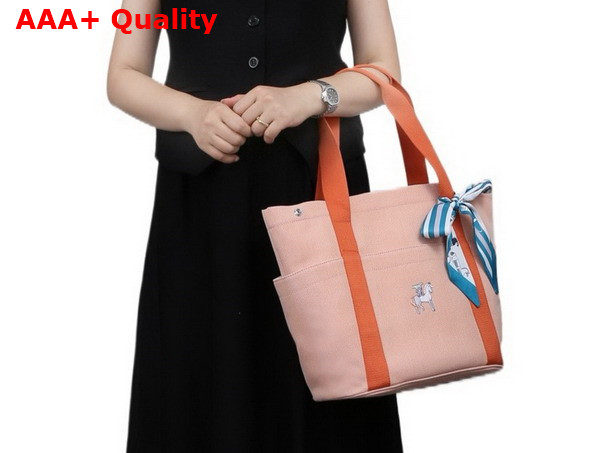 Hermes Cabriole Nappy Bag in Light Pink Canvas with Orange Handle Replica