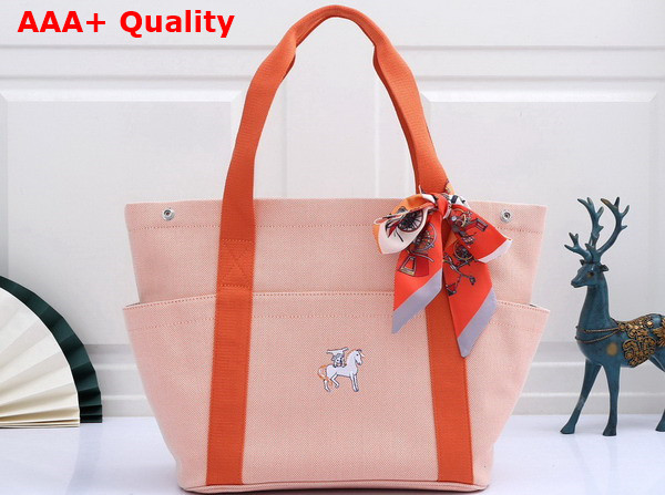 Hermes Cabriole Nappy Bag in Light Pink Canvas with Orange Handle Replica