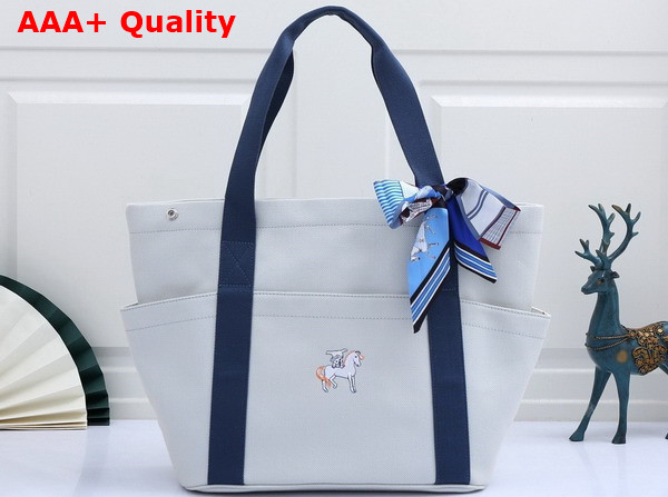 Hermes Cabriole Nappy Bag in Pale Blue Canvas with Blue Handle Replica