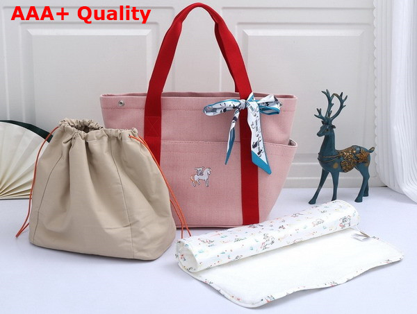 Hermes Cabriole Nappy Bag in Pink Canvas with Red Handle Replica