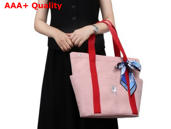 Hermes Cabriole Nappy Bag in Pink Canvas with Red Handle Replica