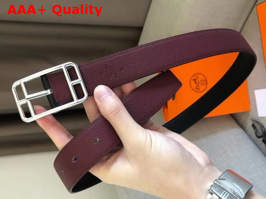 Hermes Cape Cod 32 Reversible Belt in Box and Togo Calfskin Noir and Burgundy Replica