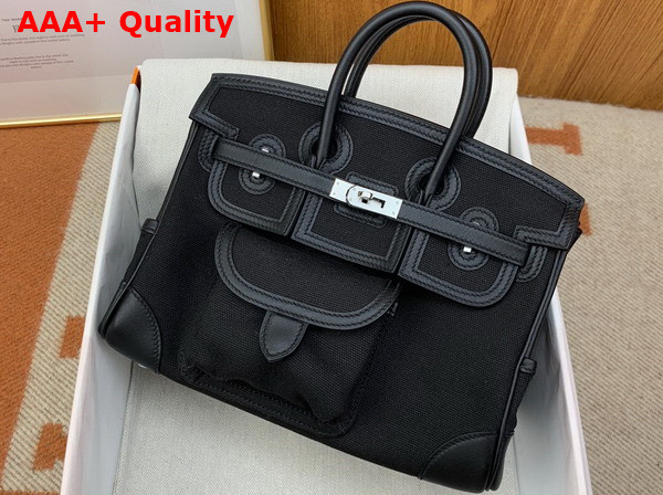 Hermes Cargo Birkin 25 Black Canvas and Swift Calfskin Replica