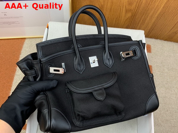 Hermes Cargo Birkin 25 Black Canvas and Swift Calfskin Replica