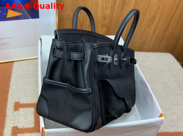 Hermes Cargo Birkin 25 Black Canvas and Swift Calfskin Replica