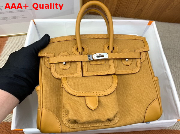 Hermes Cargo Birkin 25 Jaune Ambre Canvas and Swift Calfskin Replica