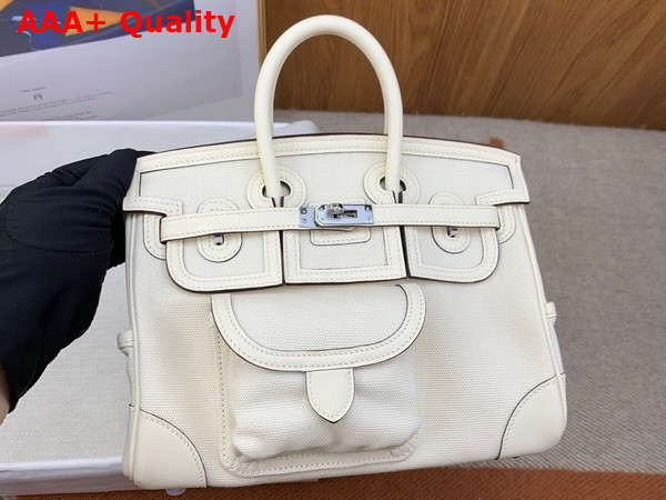 Hermes Cargo Birkin 25 White Canvas and Swift Calfskin Replica