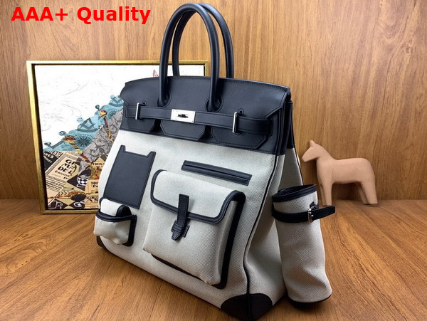 Hermes Cargo Hac Birkin 40 Bag in Beige Canvas and Swift Calfskin Replica