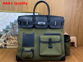 Hermes Cargo Hac Birkin 40 Bag in Khaki Canvas and Black Swift Calfskin Replica