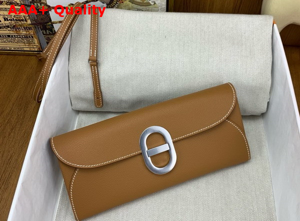 Hermes Chaine d Ancre To Go Wallet in Gold Brown Epsom Calfskin Replica