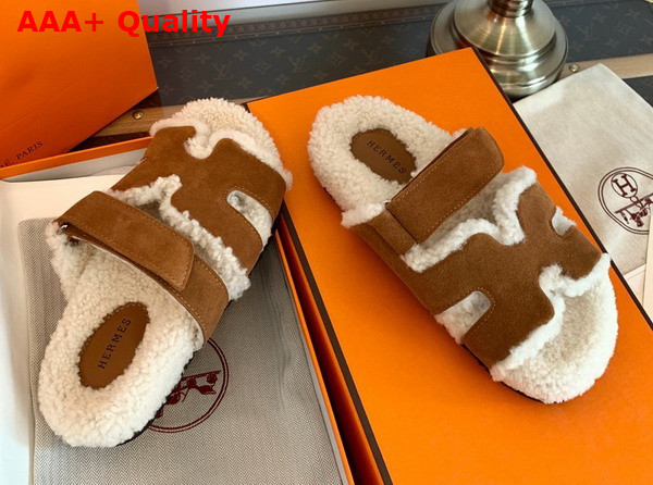 Hermes Chypre Sandal Brun Fume Ecru Woolskin Insole and Lining Replica